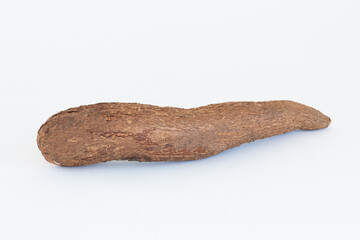 Fresh Cassava root isolated on a white background. Space for text.