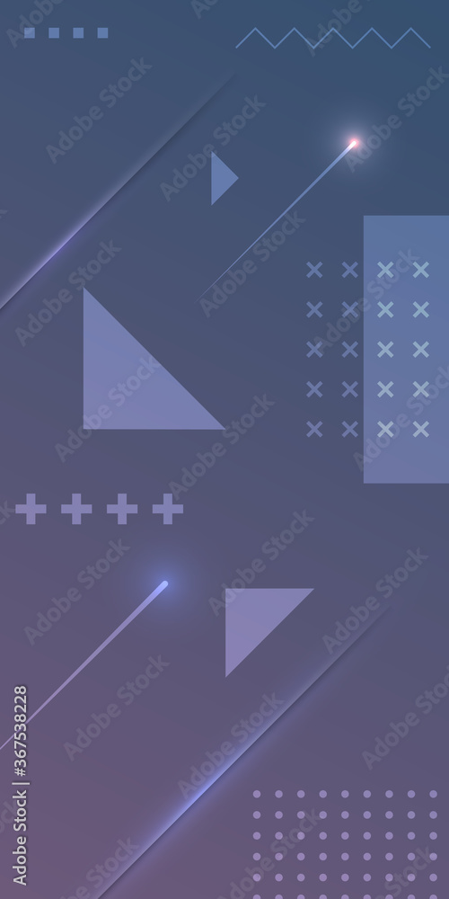Poster modern abstract outline shapes with dots on light dark blue violet gradient background