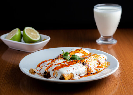 Closeup detail view of special tantuni kebab with yoghurt