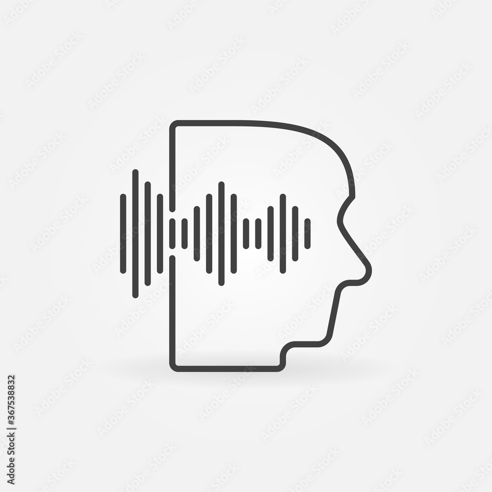 Poster head with sound wave linear vector concept icon or logo element