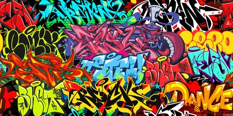 Colorful Graffiti Street Art Seamless Pattern. Vector Illustration Background Art