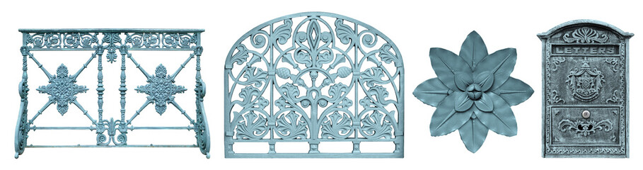 Forged metal fence isolated on white background