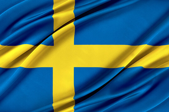 Colorful Sweden flag waving in the wind. 3D illustration.