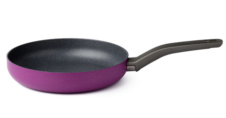 Purple new non-stick pan isolated on white