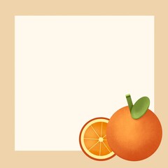 Blank pastel frame decorated with orange fruits in geometric shape for memo pad or card.