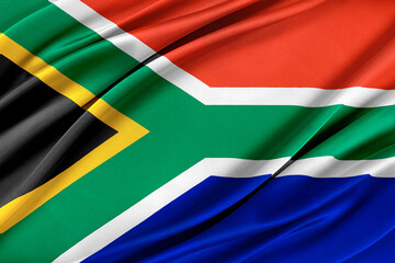 Colorful South Africa flag waving in the wind. 3D illustration.