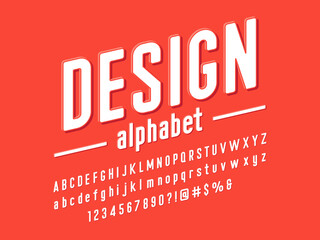 Modern embossed alphabet design with uppercase, lowercase, numbers and symbols