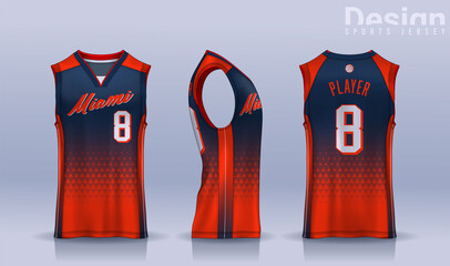 Basketball tank top design template, Sport jersey mockup. uniform front , side and back view.