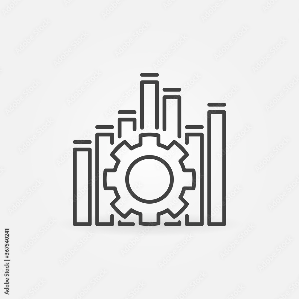 Poster cog wheel inside sound wave vector concept icon or symbol in thin line style