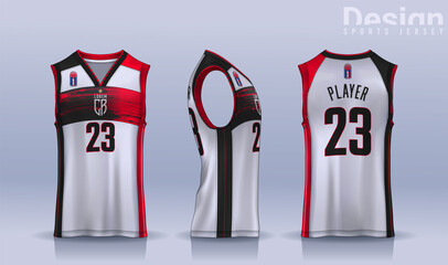 Basketball tank top design template, Sport jersey mockup. uniform front , side and back view.