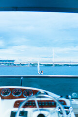 sailboats at sunset at sea