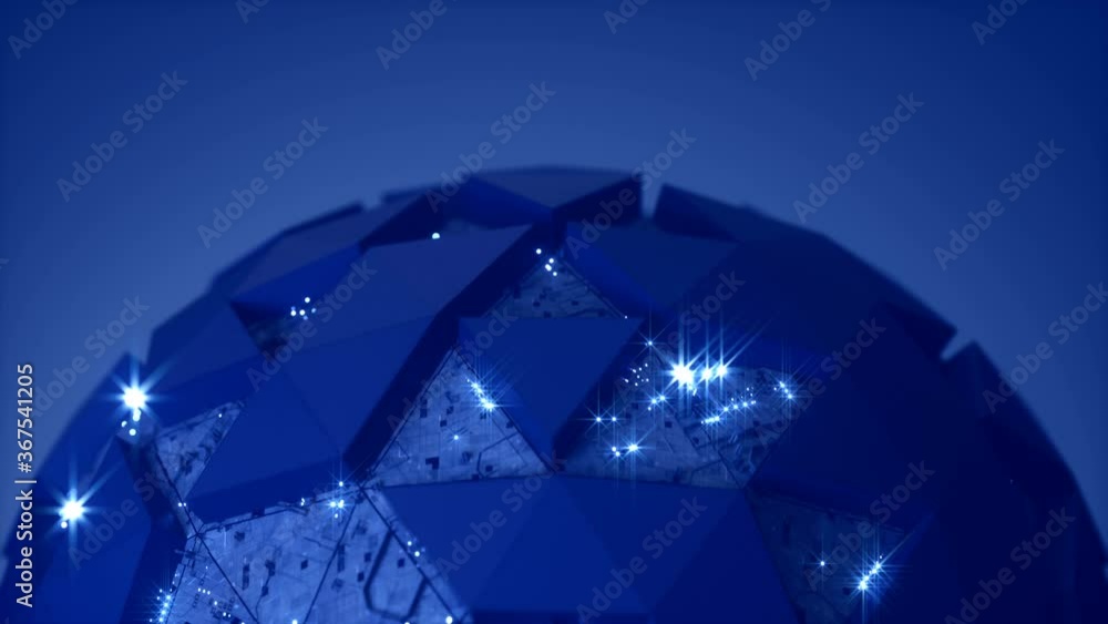 Poster futuristic electronic blue sphere. abstract sci-fi design. seamless loop 3d render animation