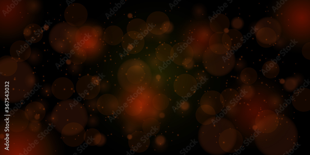 Poster bokeh style of abstract circles with blur glow spark light on dark orange yellow background