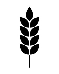 Wheat logo. Icon bakery. Spike wheat. Bread grain isolated on background. Stalk oat, barley, corn, rye, malt, bran, millet, maize, rice. Harvest seed for flour. Silhouette ear of wheat. Sign crop