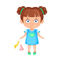 Girl Character Standing with Burst Balloons Feeling Sadness Vector Illustration