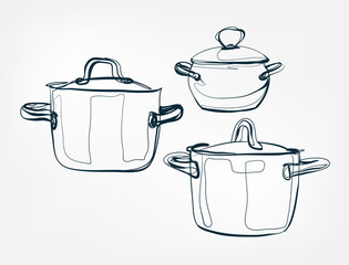 pan set vector one line art isolated illustration