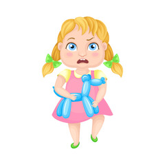 Girl Character Holding Dog Made from Balloons Vector Illustration