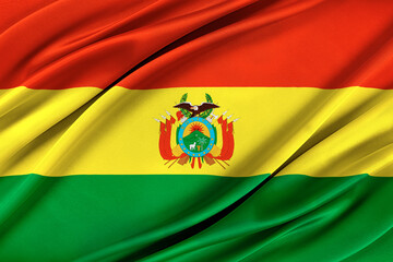 Colorful Bolivia flag waving in the wind. 3D illustration.