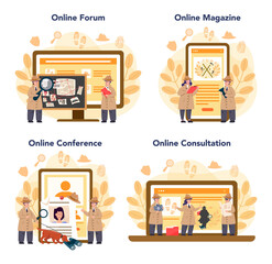 Professional detective online service or platform set. Agent