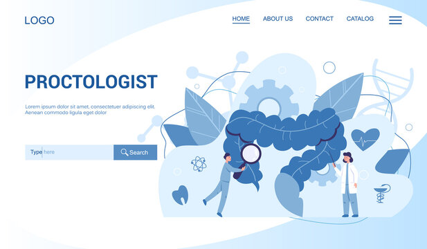 Proctologist web banner. Doctor examine intestine. Idea of health