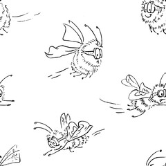 Funny little flying bees  seamless pattern