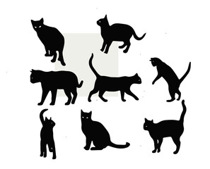 set of cats silhouettes, black cats