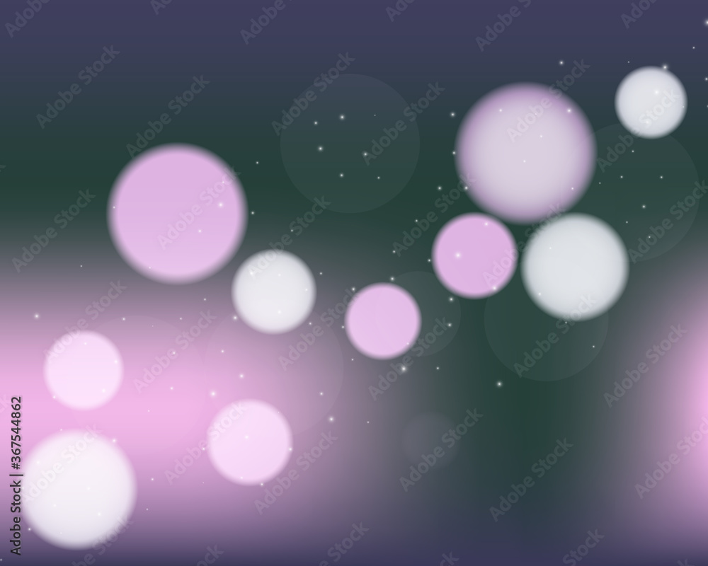 Poster bokeh style of abstract circles of blur glow spark lights on light pink dark green mesh gradient bac