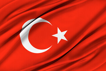 Colorful Turkey flag waving in the wind. 3D illustration.