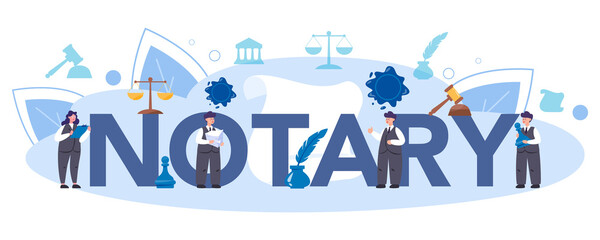 Fototapeta premium Notary service typographic header. Professional lawyer signing