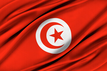 Colorful Tunisia flag waving in the wind. 3D illustration.