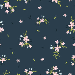 Lovely hand drawn floral seamless pattern, cute spring or summer background with flowers and leaves, great for textiles, banners, wrapping - vector design