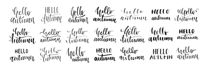 Vector set of isolated handwritten calligraphy of Hello Autumn logo for decoration and covering on the white background. Concept of Happy Autumn. © comicsans