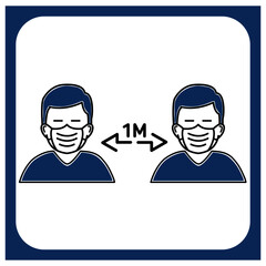 illustration vector graphic of man wear a face mask and keep safe distance