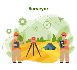 Fototapeta premium Geodesy science concept. Land surveying technology. Engineering