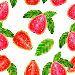 Seamless pattern of watercolor juicy guava