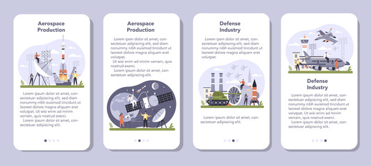 Aerospace and defence industry mobile application banner set.