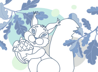 Children's decorative banner with a squirrel and acorn.