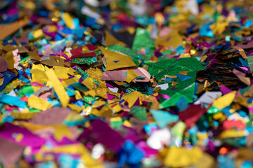 Selective focus on assortment of colorful glitter