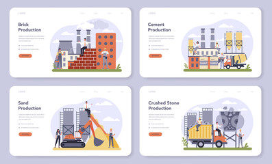 Constructin material production industry web banner or landing page