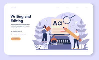 Copywriter web banner or landing page. Idea of writing texts,