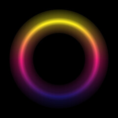 Neon circle, gradient yellow pink purple. Nice soft glow. Frame. Vector illustration.
