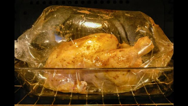 Chicken is prepared in the oven in a baking sleeve