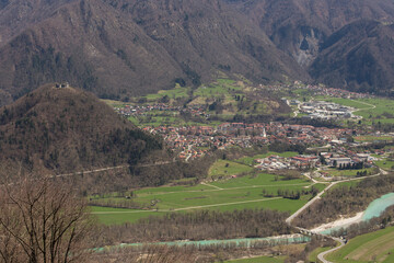 Panoramic view of Tolmin, Soca valley, Slovenia