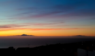 Aerial shot of beautiful golden sunset