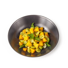 The restaurant's menu dish, a delicious snack for beer. Restaurant serving of the dish. A look from above
