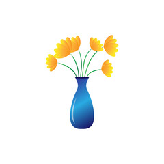 Beautiful Flower Vas Logo Design Illustration
