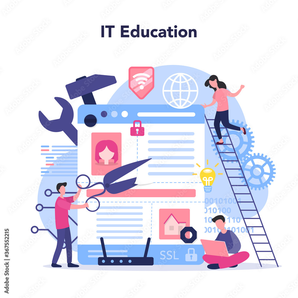 Poster it education concept. student write software and create code