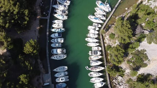 Cassis, Port-Miou, France Aerial Drone Cinematic footage, France, June 2020 2.7k 30fps