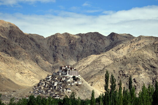 Takthok Monastery in ladakh with Rugged mountains in the background