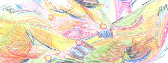 Pencil color scribble. Abstracr horizontal long background.